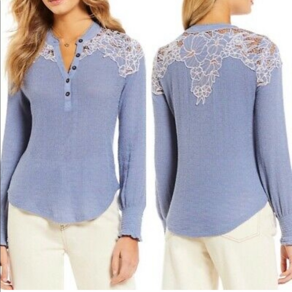 Free People Easy Breezy Long Sleeve Henley in Dusk Blue - Picture 5 of 11